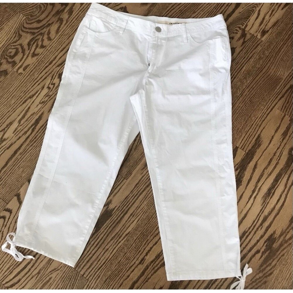 DKNY Women's Crop Pants with Ties On Legs Size 14 White New with Tags NWT